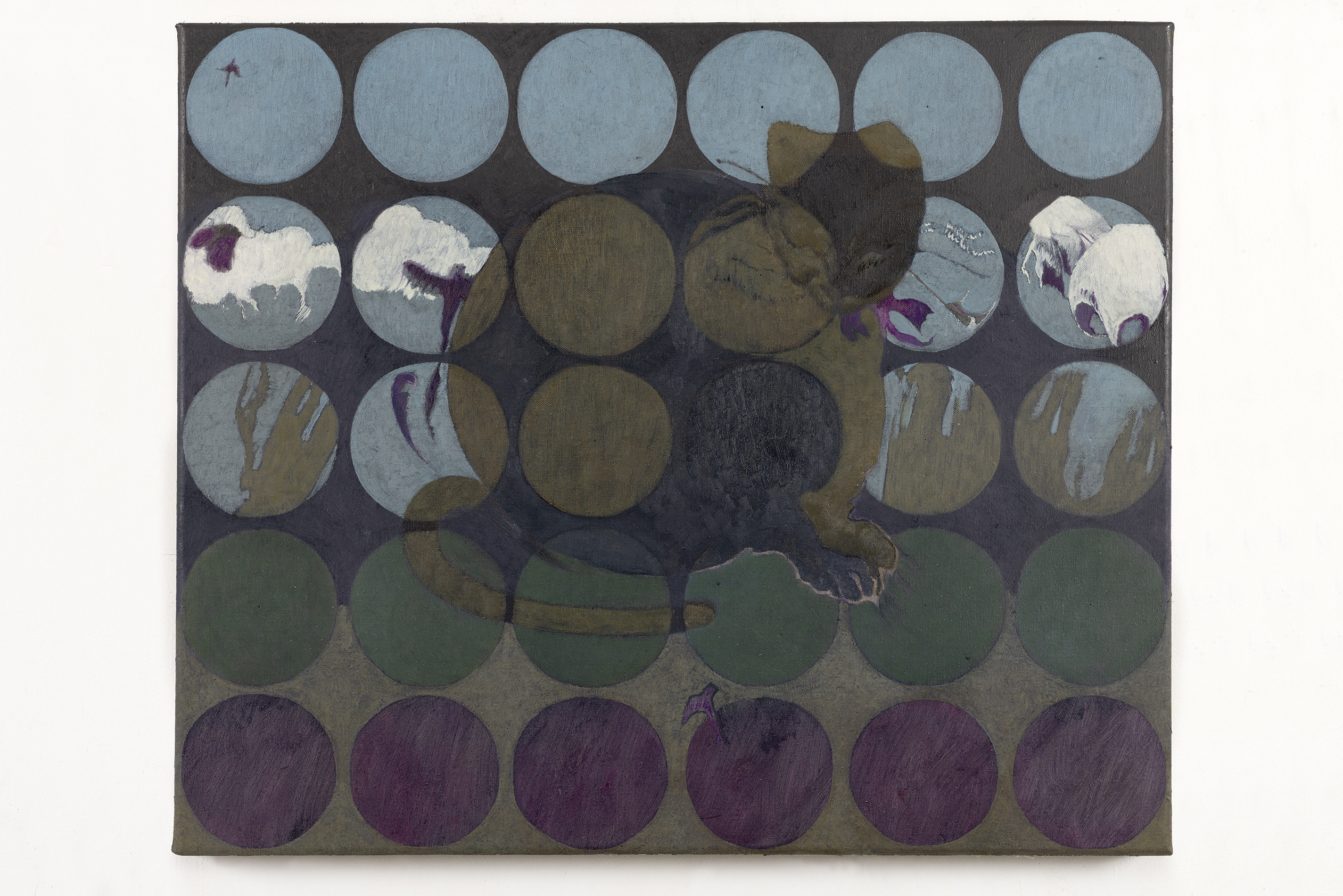 Marie Rud Rosenzweig: Hunting Lessons (2026), oil, wax, pigment and chalk on canvas, 60 x 50 cm.